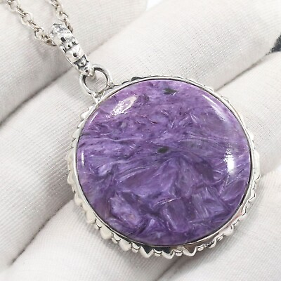 #ad Charoite Gemstone Pendant Women#x27;s Necklace 925 Sterling Silver Handmade Jewelry $72.00