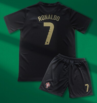 Portugal Kids Black Soccer Jersey #7 Ronaldo Shorts amp; Socks Kit Set Youth Sizes $24.99