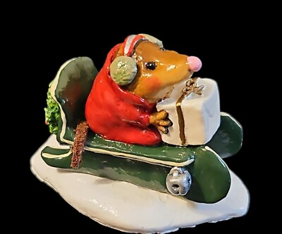 #ad Wee Forest Folk Moles New Sled Green Figurine Red Jacket Vtg 1995 Petersen MO 03 $49.95