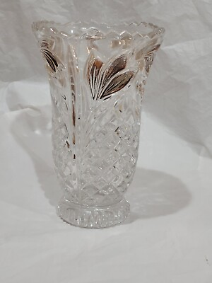 #ad #ad Lead Crystal Vase. Anna Hutte : Gold Leaves Design. Bleikristall. Germany. VTG. $7.00