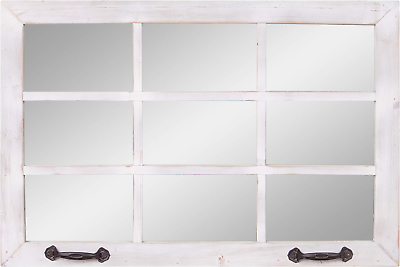#ad 24x36 Distressed White Windowpane Wall Accent Mirror $119.16