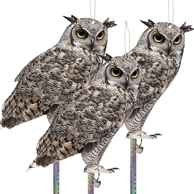 #ad Fake Owl Decoy to Scare Birds 3 Pack Fake Owl Hanging Effective Bird Control D $11.05