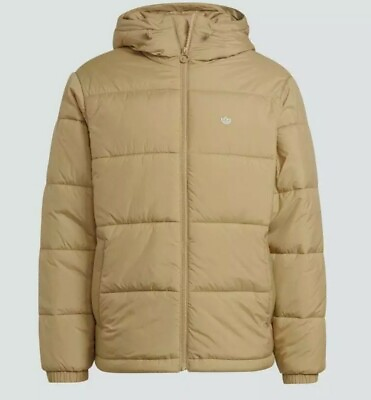 #ad Adidas Originals Men#x27;s Padded Hooded Collar Puffer Beige Jacket 2XL $84.99