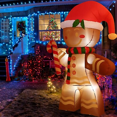 #ad Christmas Inflatables 2.2m Gingerbread Man Built in LED Indoor Outdoor Deco $85.00