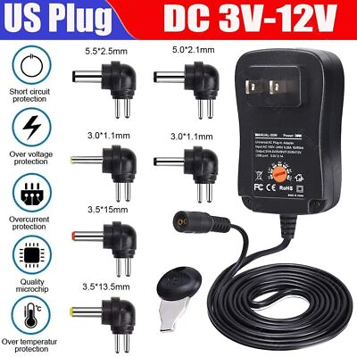 Universal AC to DC 3V 12V Adjustable Power Adapter Supply Charger Electronics US #ad $8.88
