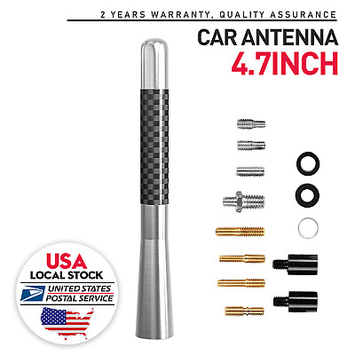 #ad Universal 4.7quot; 12CM Silver Carbon Fiber Screw Aluminum Car Short Mini Antenna $11.99