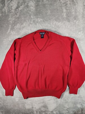 Lands#x27; End V Neck Drifter Sweater Men#x27;s Large 42 44 Red Pullover Made in USA $15.95