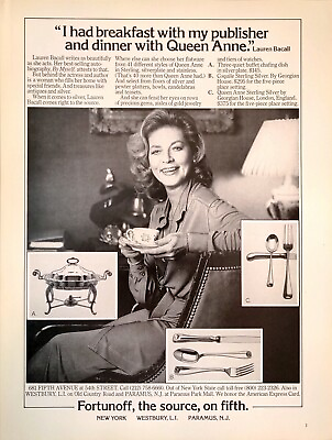 #ad 1980 Fortunoff Lauren Bacall Queen Anne Sterling Silverplate Vintage Print Ad $13.49