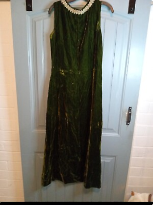 #ad Vintage Green Velvet Dress With Accent Collar Handmade $25.00