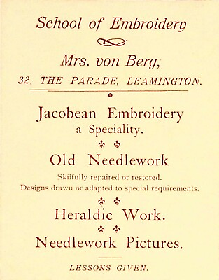 Mrs von Berg School of Embroidery Leamington Jacobean Old Needlework Heraldic $29.99