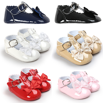 #ad Baby Girl Patent Crib Shoes Infant Skimmer Mary Jane Shoes Newborn to 18 Months $5.99