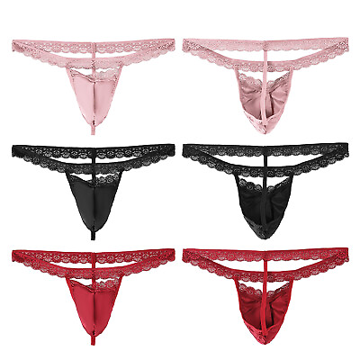 #ad US Mens Lace Pouch Thongs Underwear G string Sissy Panties Crossdresser Lingerie $7.51