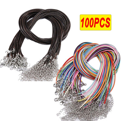 #ad 100x 1.5mm Waxed Cotton Necklace Cord Bulk w Clasp DIY Jewelry Making Colors# $11.49