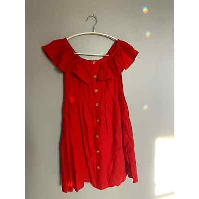 #ad Gianni Bini Dress M red off the shoulder 55% linen A line ruffle $25.00