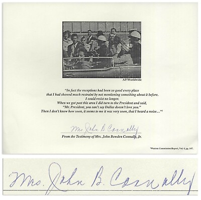 #ad Mrs. John B. Connally Assassination Statement Signed $800.00