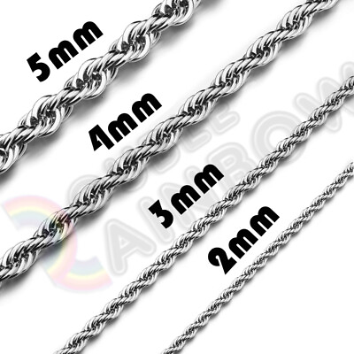#ad Men Women Stainless Steel Silver 2mm 3mm 4mm 5mm Rope Necklace Chain Link C11 $7.23