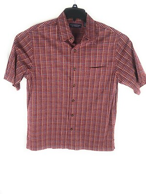#ad Roundtree Yorke Mens Maroon Check Button Up Shirt Short Sleeve Size Medium A25 $3.75
