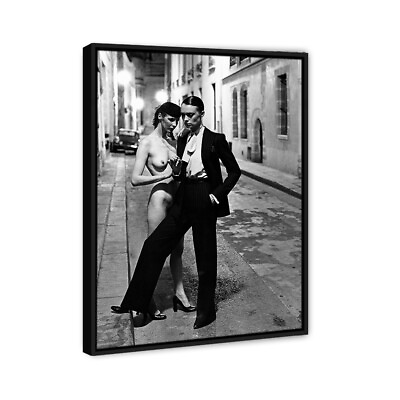 #ad Helmut Newton Fashion Black And White Photograph Framed Oil Canvas Print $26.88