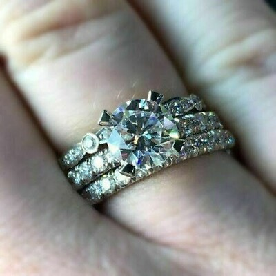 #ad Engagement Ring Trio Set 3.45Ct Round White Moissanite 14K White Gold Size 7.5 $247.86