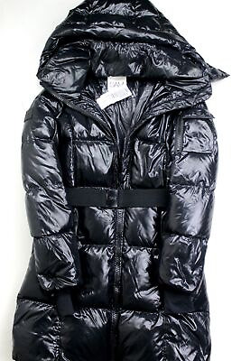 SAM. Womens Long Noho Hooded Puffer Coat Shiny Shiny Black Medium Down $308.74