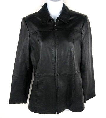 #ad Valerie Steve Womens Leather Jacket Petite Size Small PS Soft Black Lambskin $67.95