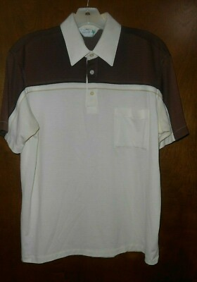 #ad Royale Air Polo Shirt Cream amp; Brown Color SS Poly Cotton Men#x27;s Vintage L $11.20