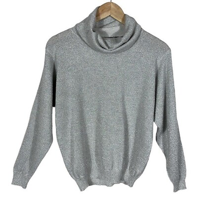 #ad JEANNE PIERRE Sweater Turtleneck Womens Small Metallic Shimmer Lambswool Blend $12.95