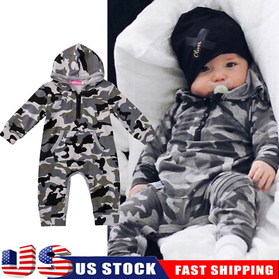 #ad Newborn Baby Romper Jumpsuit Boy Girl Kids Hooded Bodysuit Clothes Outfits US $15.10