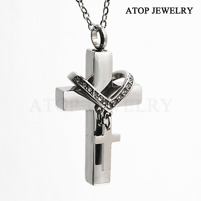 #ad NEW Urn Necklace For Ashes Cremation Pendant Memorial Keepsake Jewelry Cross $10.19