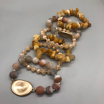#ad Stretch Bracelets Set Beaded Tan Beige Gold Tone Boho Jewelry Stackable $8.00