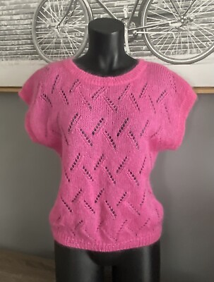 #ad Vintage Fluffy Pink 80s Mohair Blend Sweater Renee Tener Jeanne Pierre Small $29.75