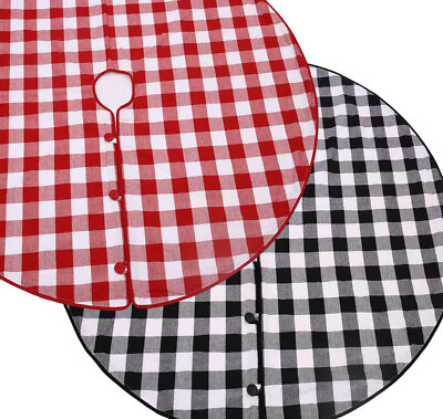#ad 45quot; Christmas Tree Skirt Black and White or Red and White Buffalo Check Cotton $24.95