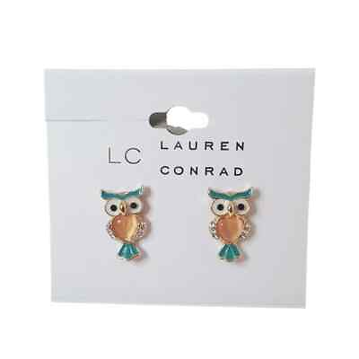 #ad LC Lauren Conrad Gold Plated Multi Color Owl Stud Earrings NWT $6.39