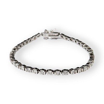 #ad Sterling Tennis Bracelet White CZ Rhodium Plated Designer 925 Silver 7quot; Long Vtg $59.95