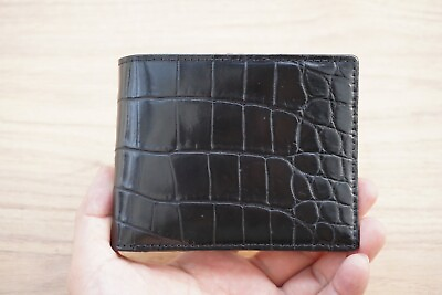 #ad Full Black Crocodile Real Alligator Belly Leather SKIN Men Bifold Wallet $63.67