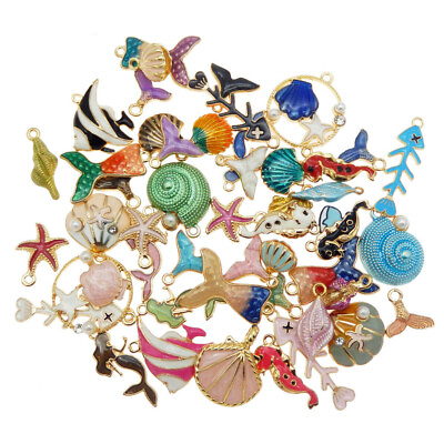#ad 20PCS Colorful Enamel Shell Fish Sea Series Random Charms Pendant DIY Jewelry $4.17
