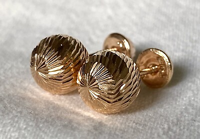 #ad 18k solid real Rose gold earrings Diamond Cut ball earrings • screw back $205.00