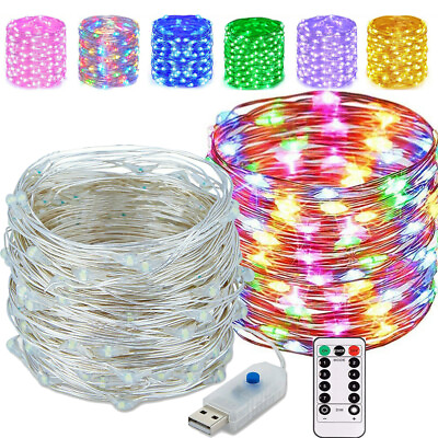 USB Twinkle LED String Fairy Lights 66 99ft 200 300 LED Copper Wire Party Remote $8.79