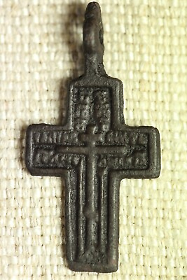 #ad Ancient Antique 18 19th century Russian Orthodox bronze Icon Pendant Cross D1303 $44.99