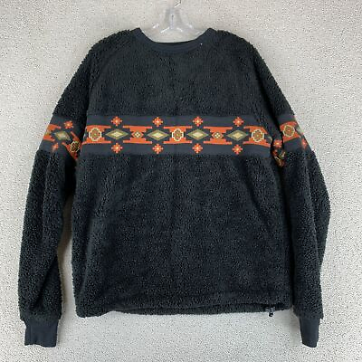 Urban Outfitters Pullover Sherpa Sweater Mens Small Black Aztec Long Sleeve $14.97