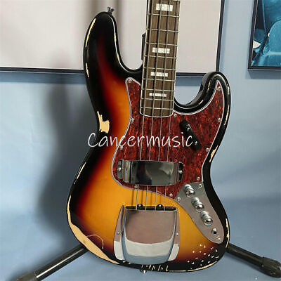 #ad Heavy Aged 3 Color Sunburst Jazz Electric Bass Guitar 4 String Solid Body Relic $298.03