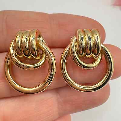 #ad Designer Door Knocker Earrings Gold Tone Modern High Quality Rhinestone Mark $29.90