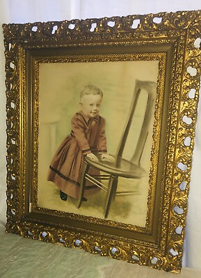#ad Antique 19th Century Frame And Photo Litho Extremely Rare Gold Ornate Victorian $290.00