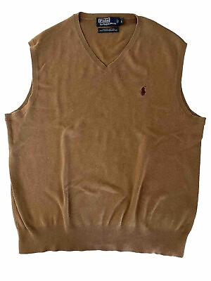 #ad Polo Ralph Lauren Vest Tan Large 100% Pima Cotton Vintage 90s $24.00