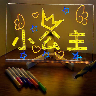 #ad Note Board LED Acrylic Dry Erase Board with 7 Color Pens for Home Office Gift US $16.81
