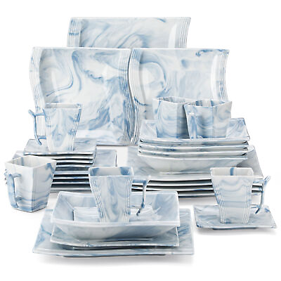 #ad MALACASA Series Flora Dinnerware Set Porcelain Tableware Wave Shape Dishware Set $25.64