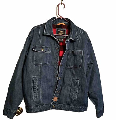 #ad Walls Blanket Lined Denim Trucker Jacket Red Flannel Lined Work Jacket Size XL $24.50
