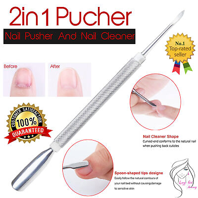 #ad DUAL Nail Art Spoon Pusher Cuticle Cutter Scraper Acrylic Gel Remover Manicure GBP 2.75