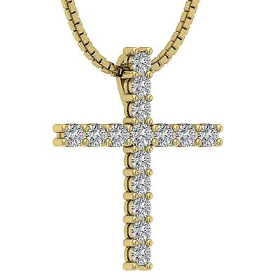 #ad #ad Cross Pendant Necklace Round Diamond I1 G 0.70 Carat 14K Yellow Gold Prong Set $527.99
