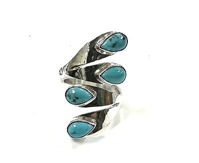 Native American Sterling Silver Navajo Handmade Turquoise Adjustable Ring Size 7 $55.00